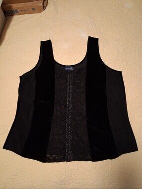 Venezia Women's Black Lace & Velvet Panel Tank Top